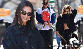 Emily Ratajkowski walks dog with her husband after self-quarantine amid coronavirus pandemic in NY