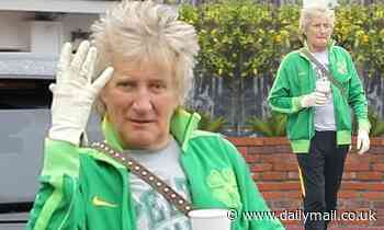 Rod Stewart, 75, proudly flaunts his protective gloves amid the coronavirus panic