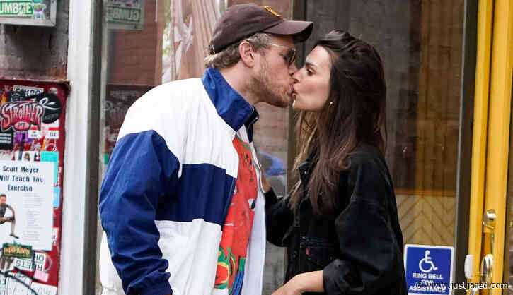 Emily Ratajkowski & Her Husband Share a Kiss After Taking Their Dog for a Walk
