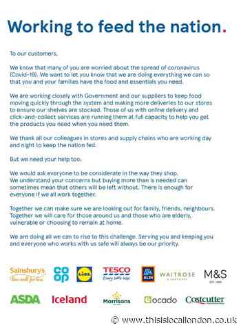 Supermarkets release 'Feed the nation' statement to tackle coronavirus panic-buying