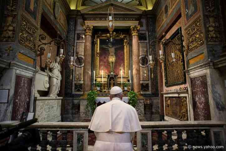 Pope prays at Great Plague church as Italy toll mounts