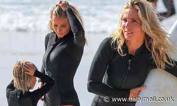 Chris Hemsworth's wife Elsa Pataky takes their children surfing in Byron Bay - Daily Mail