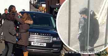 Stephen Merchant 'elbow bumps' while filming on Bristol street