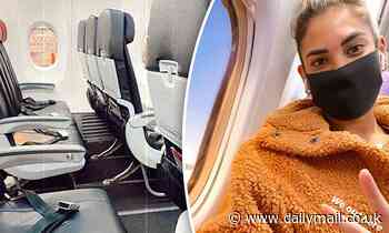 Bachelor star Noni Janur gets a whole row to herself as she catches a flight to the Gold Coast