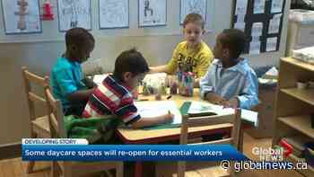 Some Alberta child care centres to reopen for essential service workers