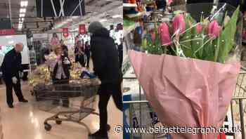 NHS workers given round of applause and flowers by Tesco staff