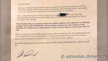 Letter threatening fines for driving during pandemic 'a fake': City of Edmonton - CTV News