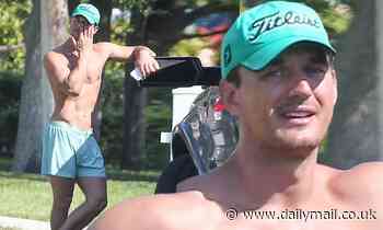 Tyler Cameron shows off his buff bod as he goes for shirtless run