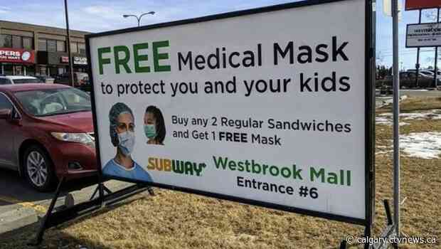 Calgary Subway location slapped for offering free mask with sandwich purchase