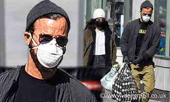 Justin Theroux dons mask and gloves while on a grocery run with lady friend amid coronavirus crisis