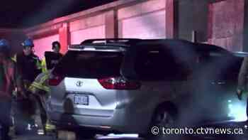 Woman’s leg pinned after van backs into her in Downsview