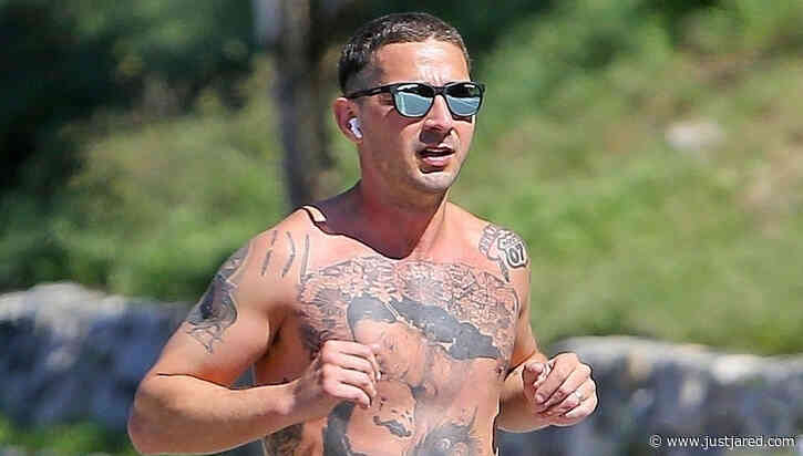 Shia LaBeouf Shows Off Full Tattooed Torso on a Run with Mia Goth