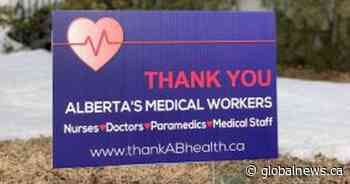Lawn signs thank Alberta medical workers during COVID-19 pandemic