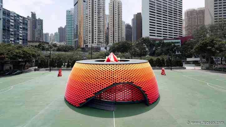 Daydreamers Design creates flame-coloured pavilion from recycled plastic bricks
