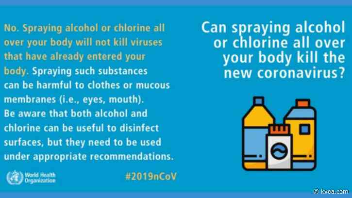 Pima County: Spraying alcohol or chlorine over body WILL NOT kill COVID-19, can be harmful