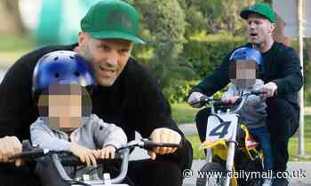 Fast and Furious actor Jason Statham takes son Jack on a mini motorbike ride