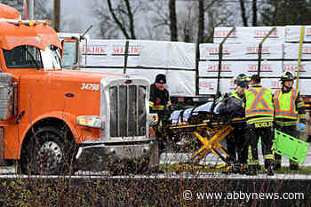 crash abbotsford sends highway semi hospital two newslocker unconscious trapped drivers vehicles both left