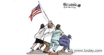 Cartoon re-creates iconic Iwo Jima scene with heroes of the coronavirus pandemic