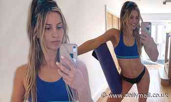 Ferne McCann flaunts her gym honed physique in a VERY sexy black lacey thong