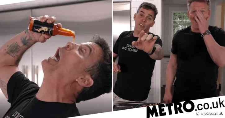 Gordon Ramsay meets his match as Steve-O freaks him out while cooking together