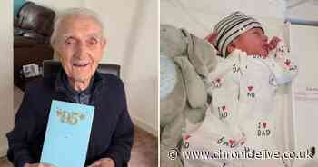 The moment newborn meets great-grandad for first time through FaceTime