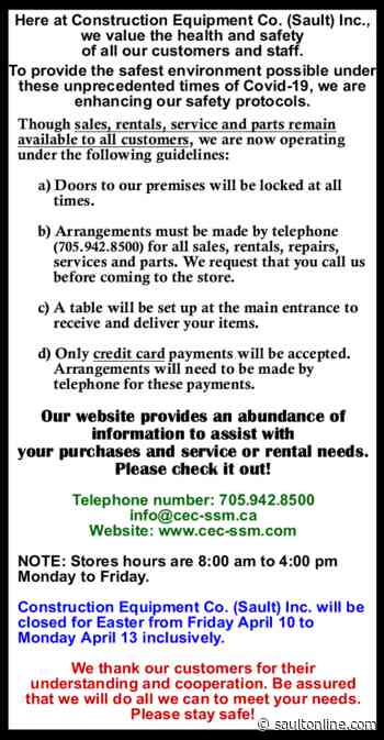 Construction Equipment Co. (Sault) Inc. #InThisTogetherSSM