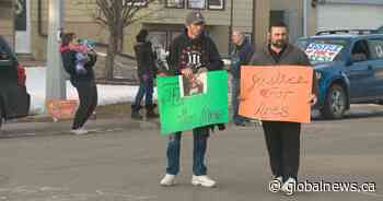Protest held in Fort Saskatchewan after man charged in death of infant son granted bail
