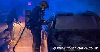 Dramatic picture shows burnt out shell of car on Ashington street