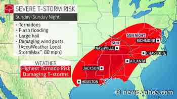 4.5M at risk: Fierce storms, tornadoes, hit the South; more on the way Monday in the East