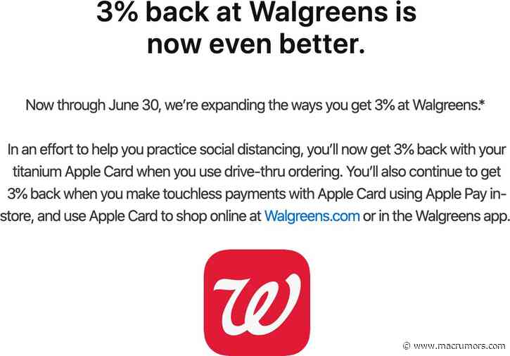Walgreens Shoppers Get 3% Cash Back When Using Drive-Thru Ordering With Physical Apple Card Through June 30