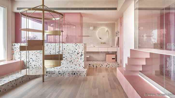 Pink holiday home by KC Design Studio features dedicated cat room