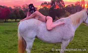 Imogen Anthony poses completely nude on a horse during VERY racy self-isolation photo shoot