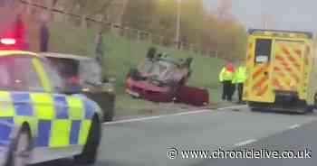 Woman taken to hospital after car overturns on A1