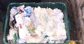 Recycling box filled with used tissues during coronavirus crisis