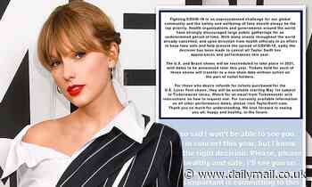 Taylor Swift announces she's been forced to cancel all her 2020 concerts amid coronavirus pandemic