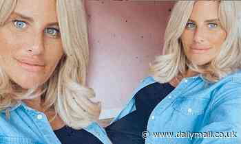 Pregnant Danielle Armstrong showcases her growing baby bump in a black dress