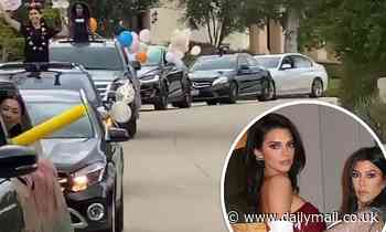 Kendall Jenner leads a car parade by sister Kourtney Kardashian's house for her 41st birthday