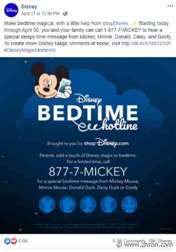 Disney brings back popular 'Bedtime Hotline' with messages from Mickey, Minnie, Donald and more