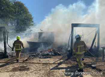 Lorry containers destroyed in fire at farm near York