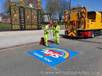 Special thank you to NHS printed on Warrington's roads