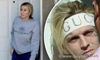 Aaron Carter and girlfriend Melanie Martin poke their heads out of their house to pick up packages