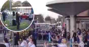 Joe McElderry sings for staff outside South Tyneside Hospital
