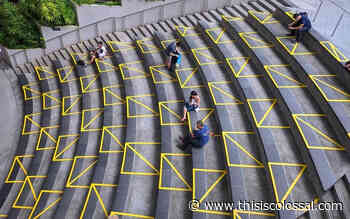 Bright Tape Promoting Social Distancing Transforms Public Architecture in Singapore - Colossal