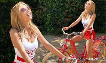 Amanda Holden, 49, displays her enviable figure in sporty chic ensemble on a bike ride