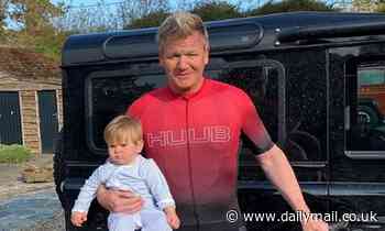 Gordon Ramsay poses with one-year-old son Oscar after extensive bike ride