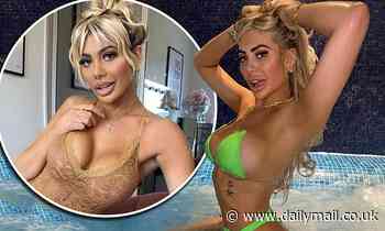 Chloe Ferry flaunts her ample assets in a VERY skimpy green bikini