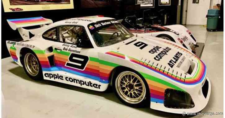 A replica Apple-themed racecar is listed for sale at $499,999