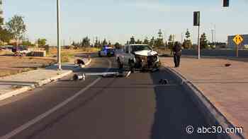 Driver crashes into pole while trying to pass another vehicle in central Fresno