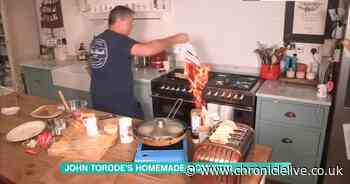 Watch John Torode's kitchen catch fire as he tries to make a McMuffin