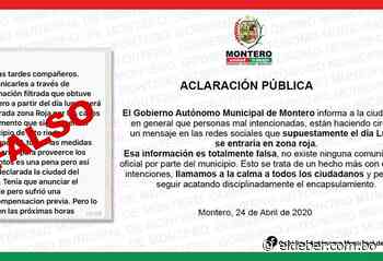 Alcaldía de Montero desmiente falsa declaración de zona roja por coronavirus que circula en redes sociales - EL DEBER